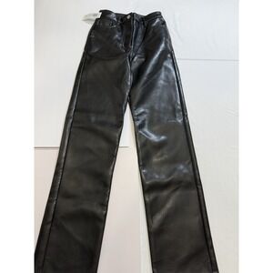 NWT Wilfred Aritizia Size 00 Faux Leather Black Straight Leg Dress Pants Women's